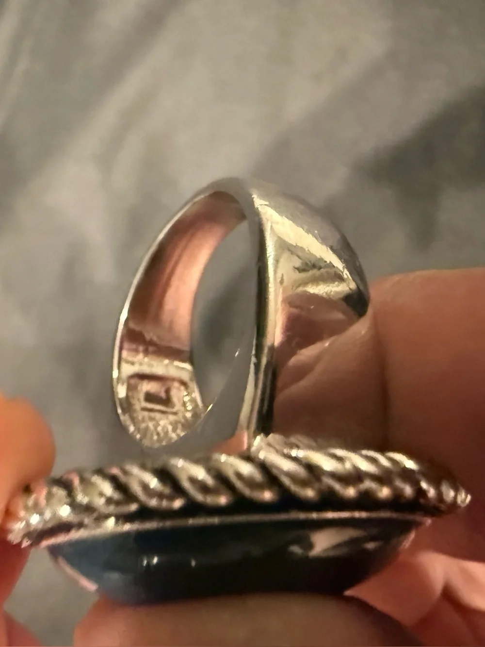 Vintage Sterling Silver Blue Statement Ring Large Oval Cabochon Boho